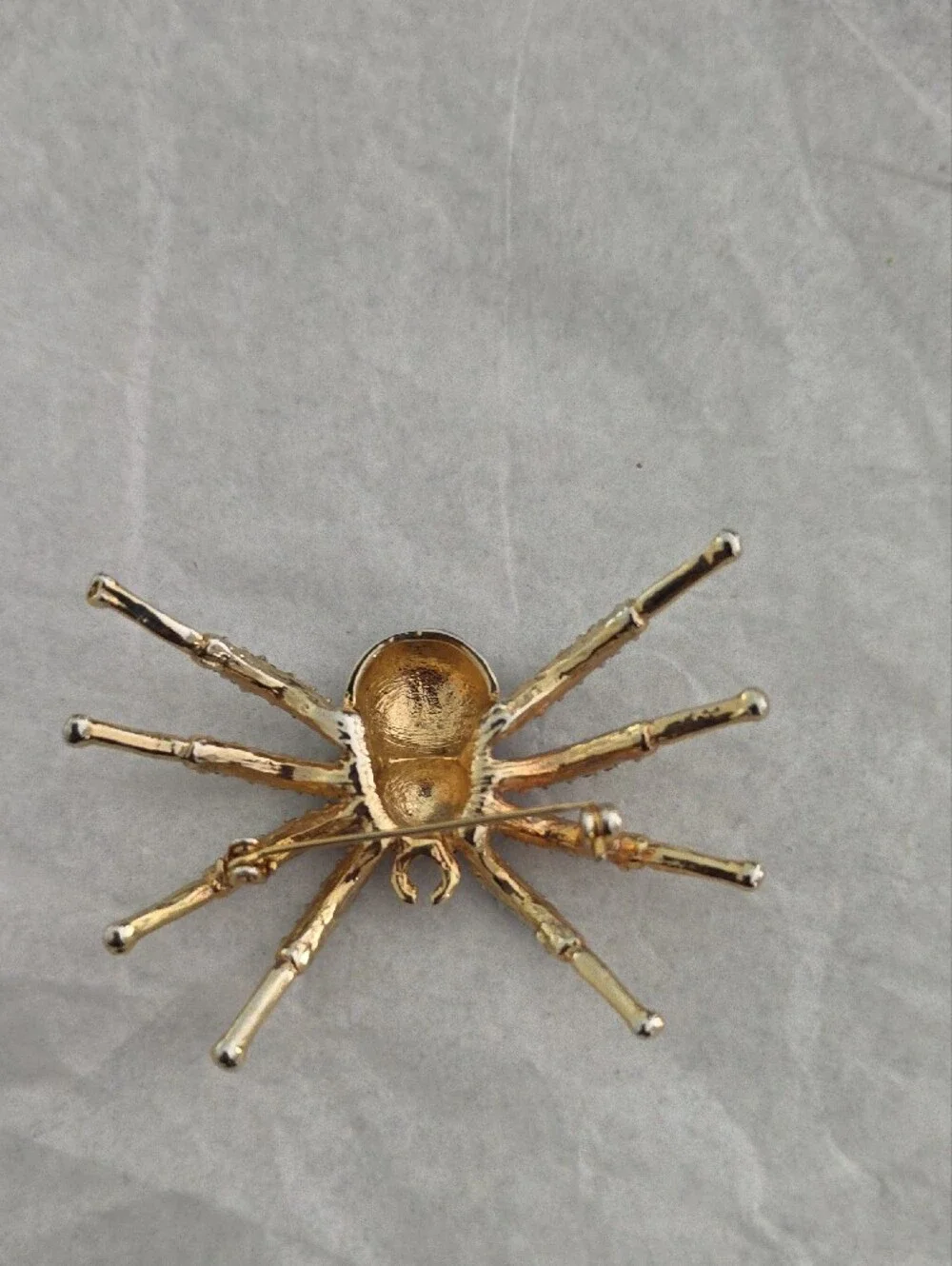Vintage Gold and Black Spider Brooch with Crystal Legs - Women's Jewelry